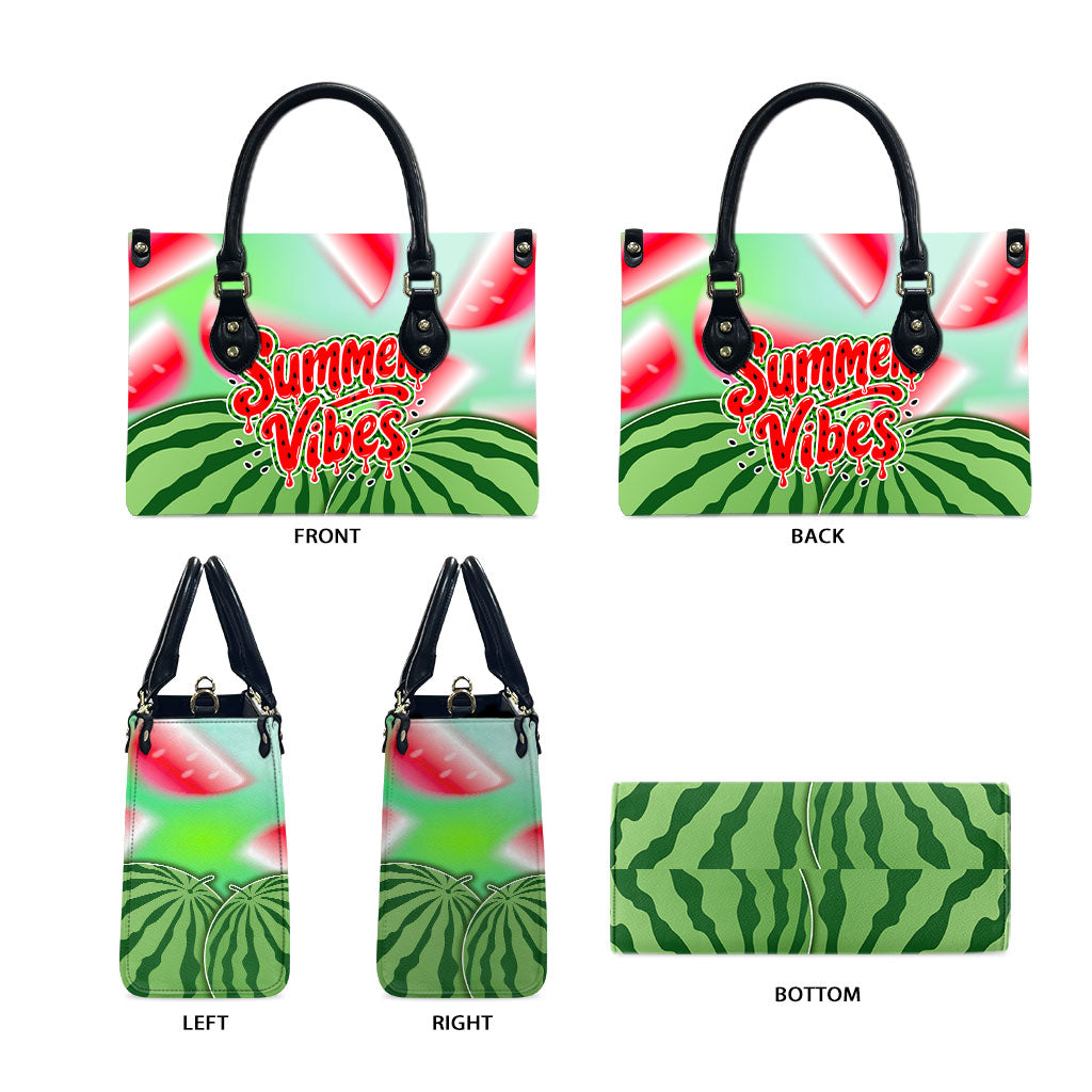 Summer Vibes Watermelon Leather Bag Drinks And Fruit - Vibrant Watercolor Style - Tropical Vacation Art