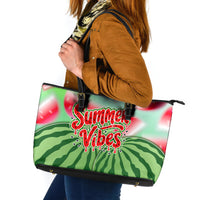 Summer Vibes Watermelon Leather Tote Bag Drinks And Fruit - Vibrant Watercolor Style - Tropical Vacation Art