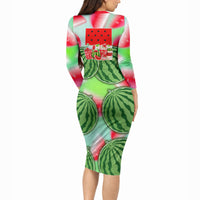 Summer Vibes Watermelon Long Sleeve Bodycon Dress Drinks And Fruit - Vibrant Watercolor Style - Tropical Vacation Art