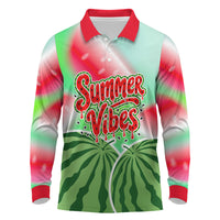 Summer Vibes Watermelon Long Sleeve Polo Shirt Drinks And Fruit - Vibrant Watercolor Style - Tropical Vacation Art