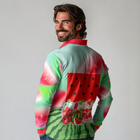 Summer Vibes Watermelon Long Sleeve Polo Shirt Drinks And Fruit - Vibrant Watercolor Style - Tropical Vacation Art