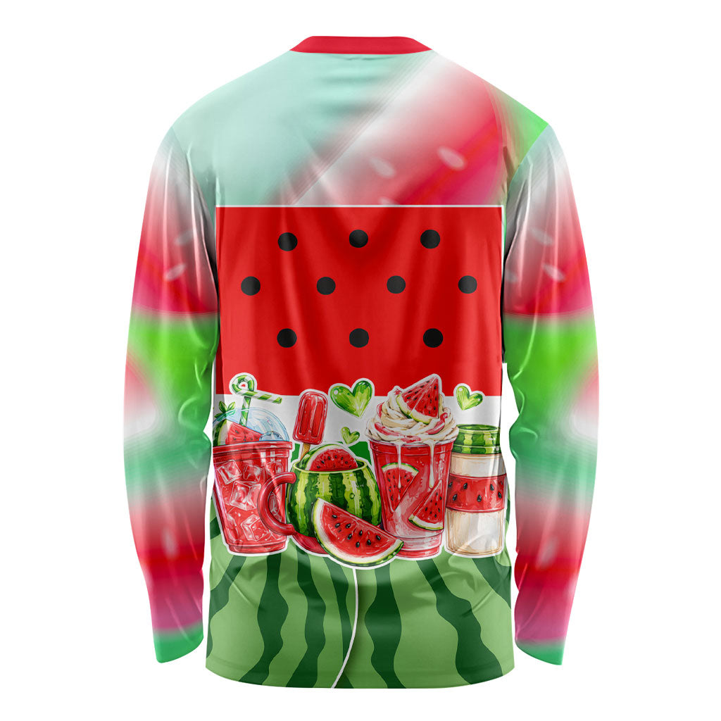 Summer Vibes Watermelon Long Sleeve Shirt Drinks And Fruit - Vibrant Watercolor Style - Tropical Vacation Art