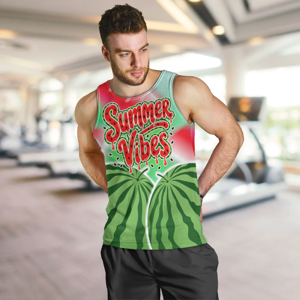 Summer Vibes Watermelon Men Tank Top Drinks And Fruit - Vibrant Watercolor Style - Tropical Vacation Art