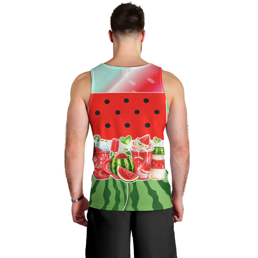 Summer Vibes Watermelon Men Tank Top Drinks And Fruit - Vibrant Watercolor Style - Tropical Vacation Art
