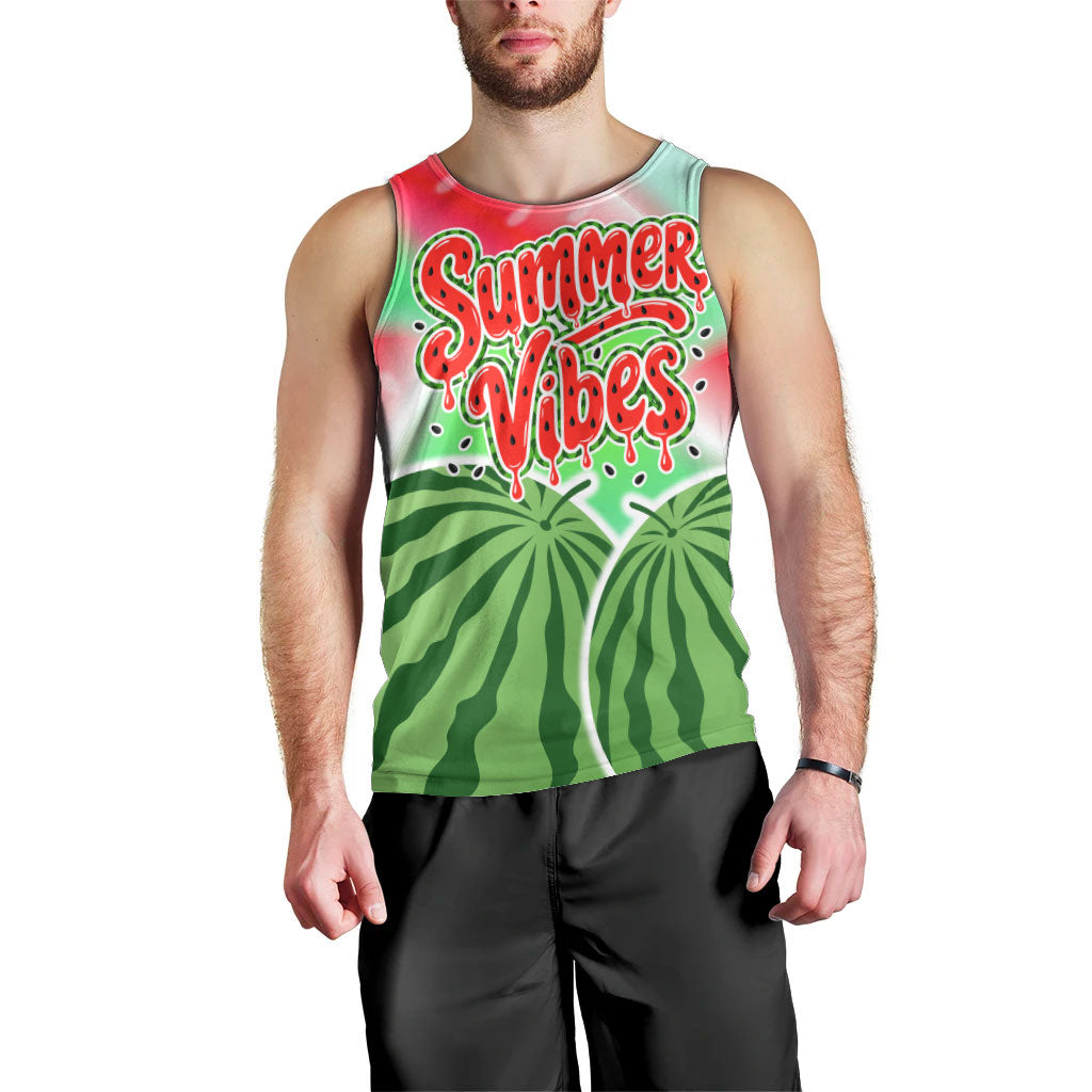 Summer Vibes Watermelon Men Tank Top Drinks And Fruit - Vibrant Watercolor Style - Tropical Vacation Art