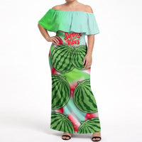 Summer Vibes Watermelon Off Shoulder Maxi Dress Drinks And Fruit - Vibrant Watercolor Style - Tropical Vacation Art