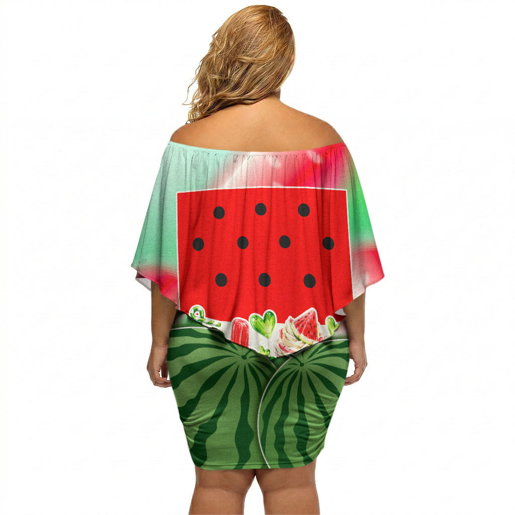 Summer Vibes Watermelon Off Shoulder Short Dress Drinks And Fruit - Vibrant Watercolor Style - Tropical Vacation Art