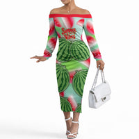 Summer Vibes Watermelon Off The Shoulder Long Sleeve Dress Drinks And Fruit - Vibrant Watercolor Style - Tropical Vacation Art