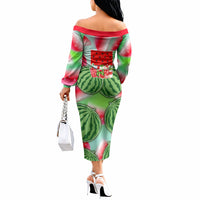 Summer Vibes Watermelon Off The Shoulder Long Sleeve Dress Drinks And Fruit - Vibrant Watercolor Style - Tropical Vacation Art