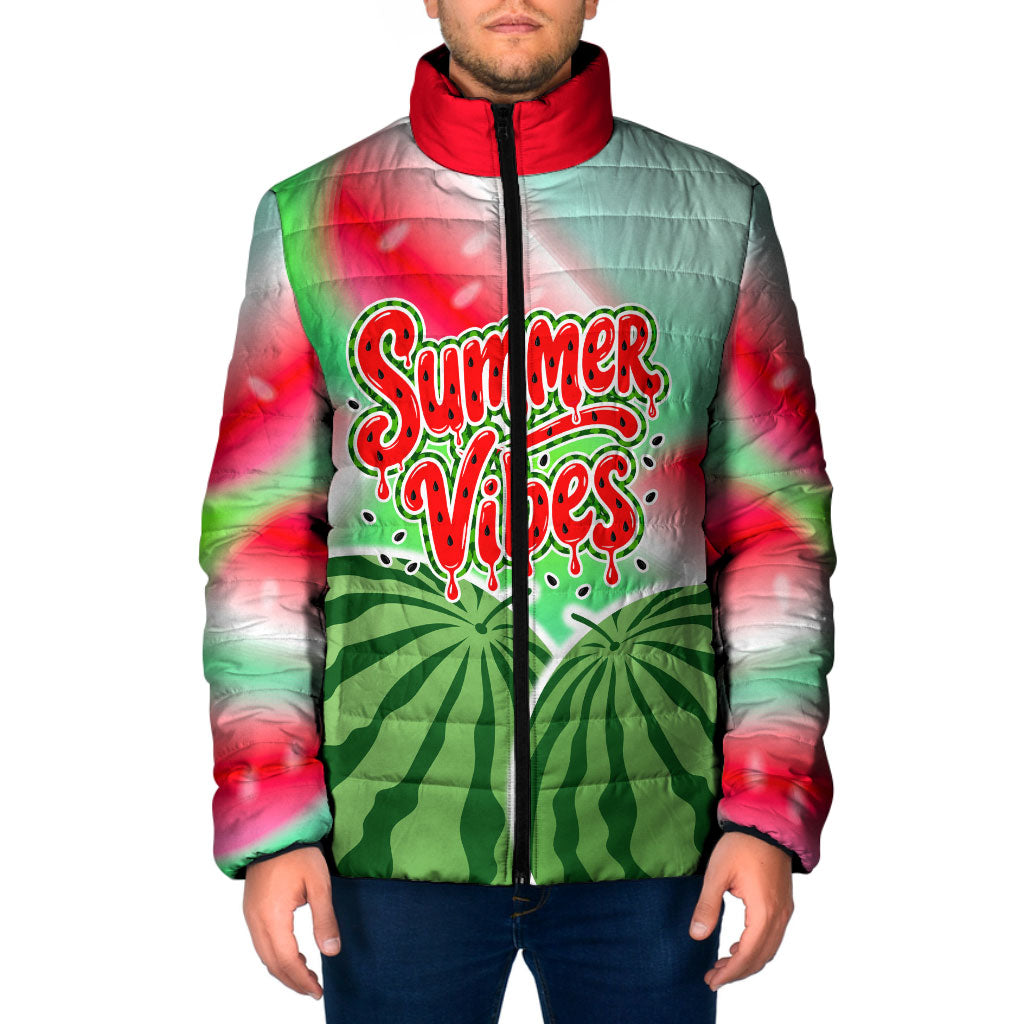 Summer Vibes Watermelon Padded Jacket Drinks And Fruit - Vibrant Watercolor Style - Tropical Vacation Art