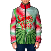 Summer Vibes Watermelon Padded Jacket Drinks And Fruit - Vibrant Watercolor Style - Tropical Vacation Art