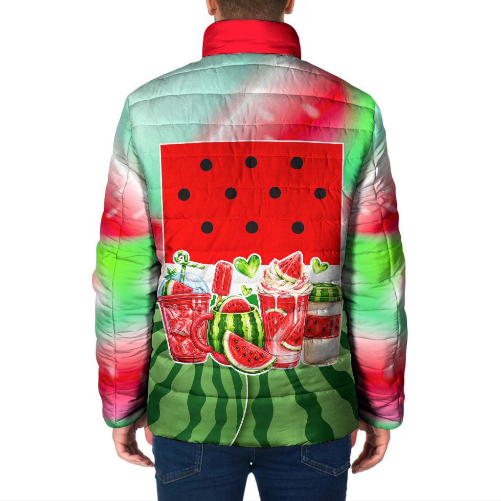 Summer Vibes Watermelon Padded Jacket Drinks And Fruit - Vibrant Watercolor Style - Tropical Vacation Art