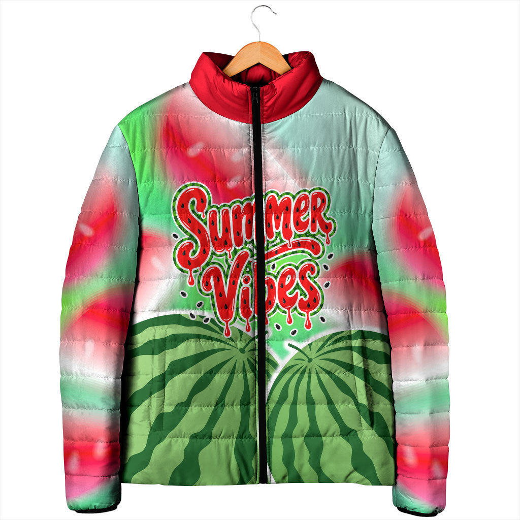 Summer Vibes Watermelon Padded Jacket Drinks And Fruit - Vibrant Watercolor Style - Tropical Vacation Art