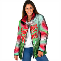 Summer Vibes Watermelon Padded Jacket Drinks And Fruit - Vibrant Watercolor Style - Tropical Vacation Art