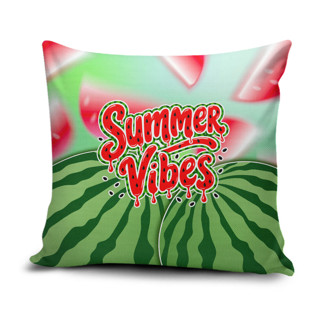 Summer Vibes Watermelon Pillow Cover Drinks And Fruit - Vibrant Watercolor Style - Tropical Vacation Art