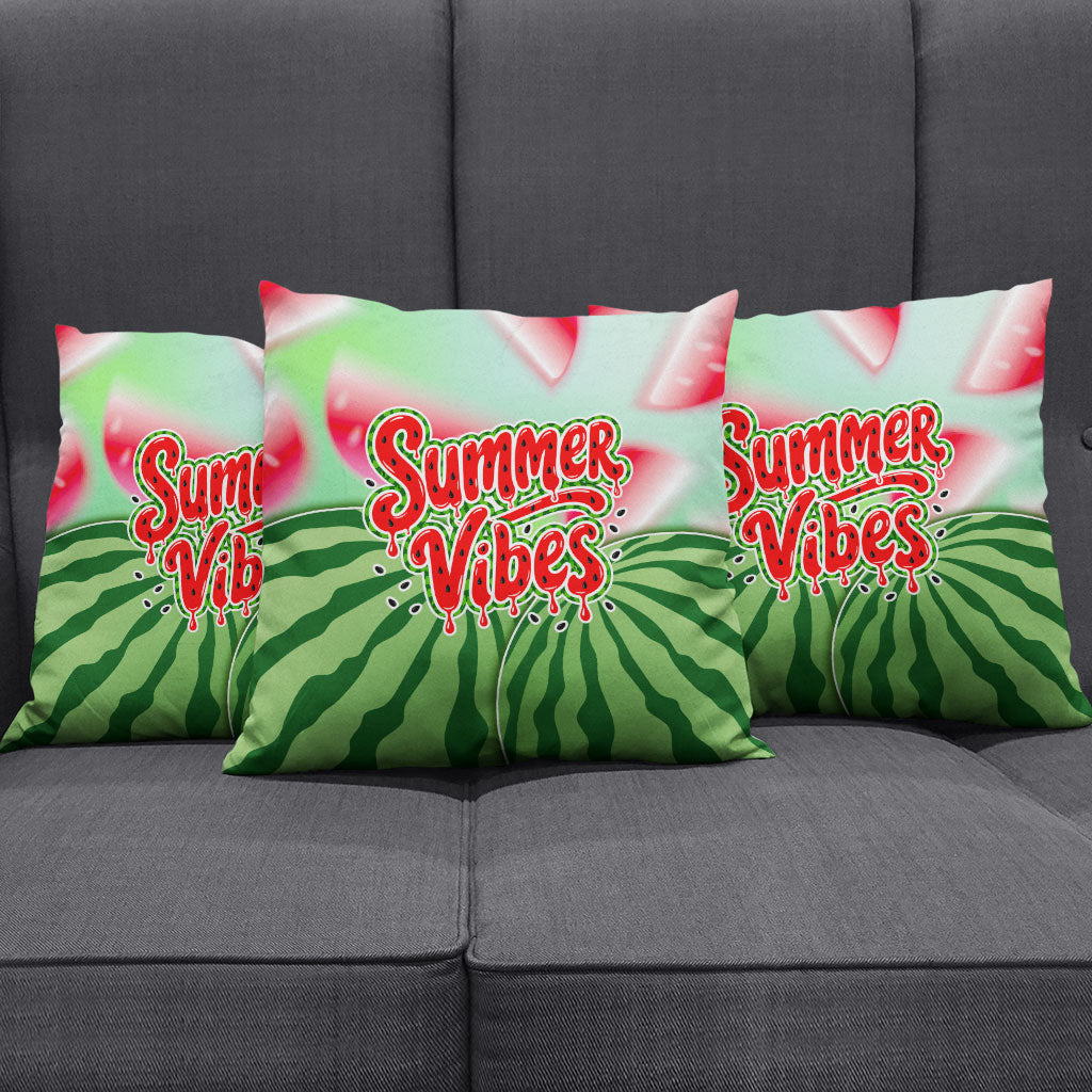 Summer Vibes Watermelon Pillow Cover Drinks And Fruit - Vibrant Watercolor Style - Tropical Vacation Art