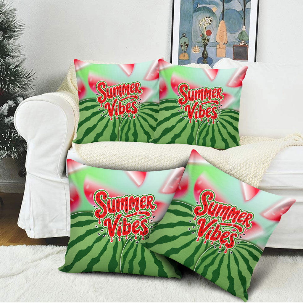 Summer Vibes Watermelon Pillow Cover Drinks And Fruit - Vibrant Watercolor Style - Tropical Vacation Art