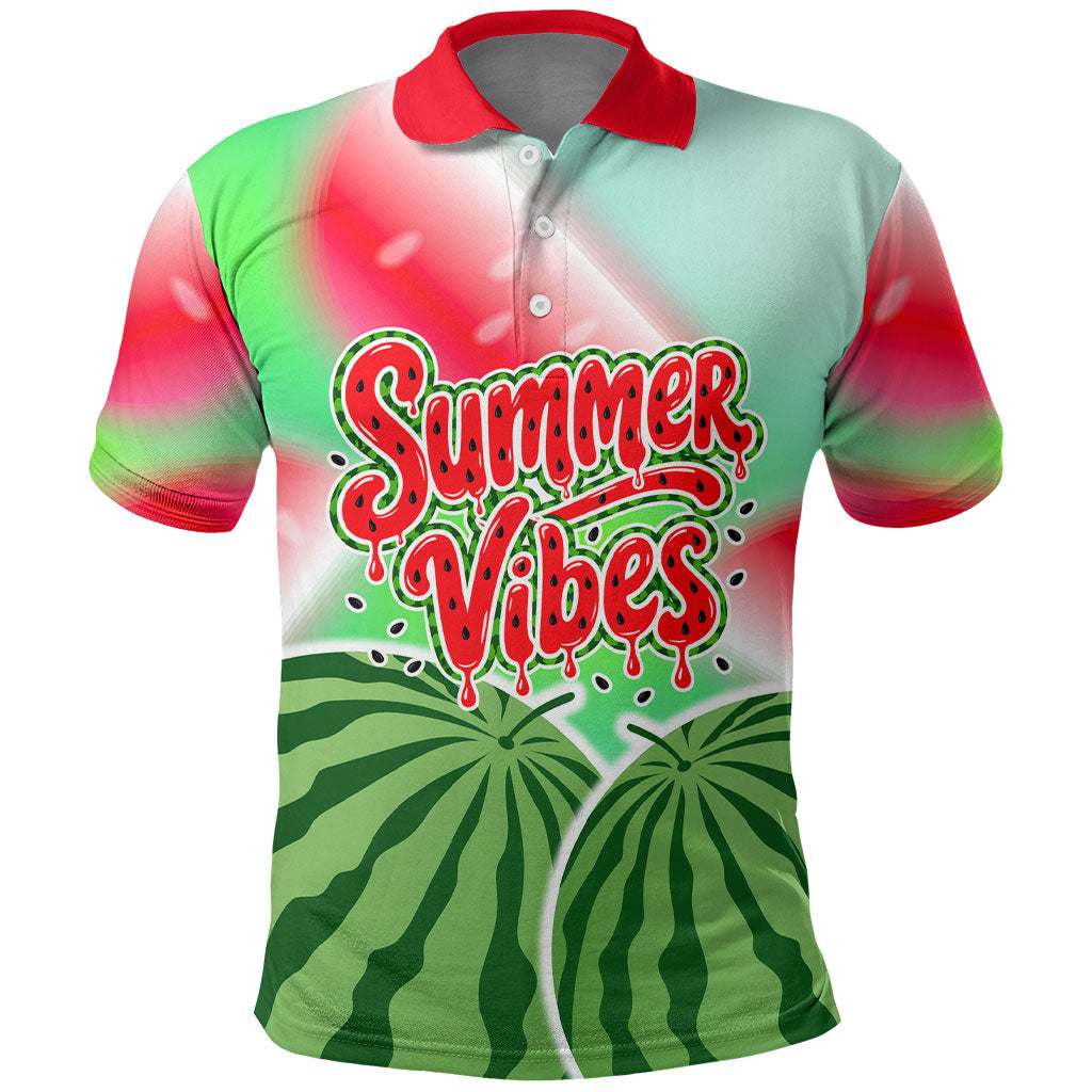 Summer Vibes Watermelon Polo Shirt Drinks And Fruit - Vibrant Watercolor Style - Tropical Vacation Art