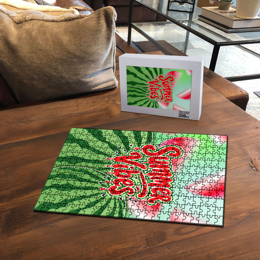 Summer Vibes Watermelon Puzzle Drinks And Fruit - Vibrant Watercolor Style - Tropical Vacation Art