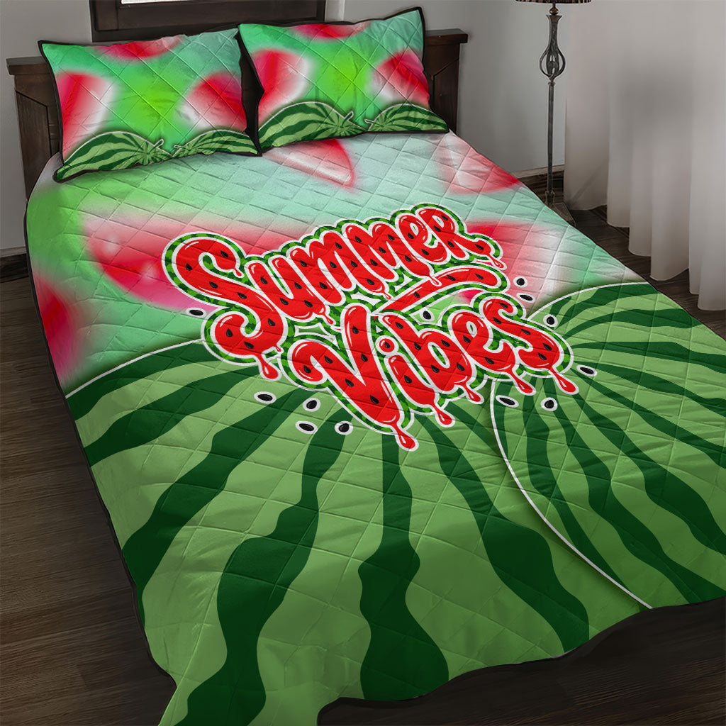 Summer Vibes Watermelon Quilt Bed Set Drinks And Fruit - Vibrant Watercolor Style - Tropical Vacation Art