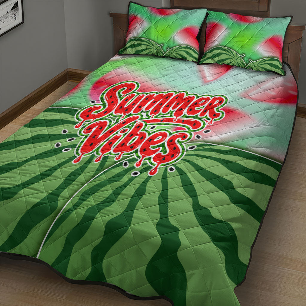 Summer Vibes Watermelon Quilt Bed Set Drinks And Fruit - Vibrant Watercolor Style - Tropical Vacation Art