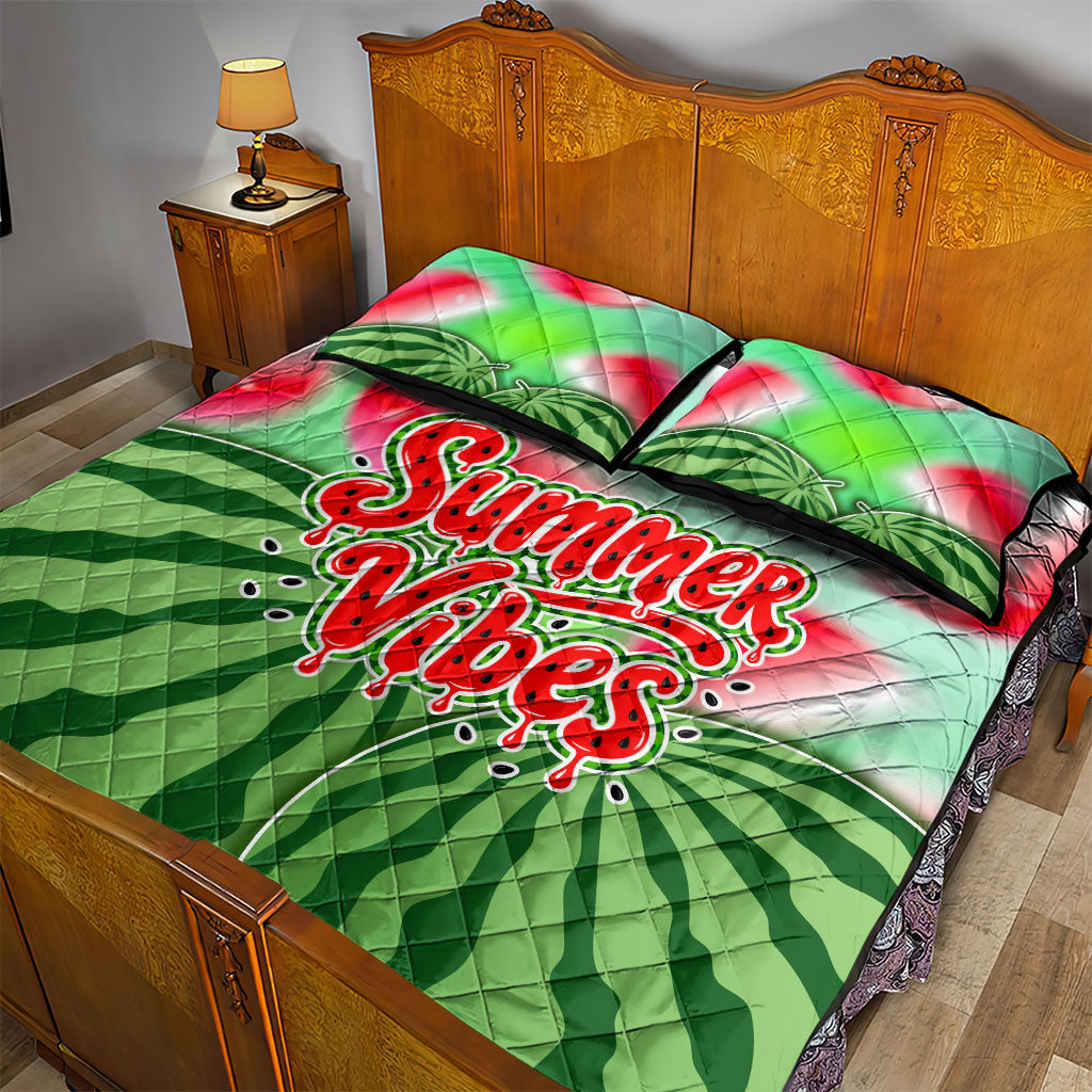 Summer Vibes Watermelon Quilt Bed Set Drinks And Fruit - Vibrant Watercolor Style - Tropical Vacation Art