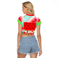 Summer Vibes Watermelon Raglan Cropped T Shirt Drinks And Fruit - Vibrant Watercolor Style - Tropical Vacation Art