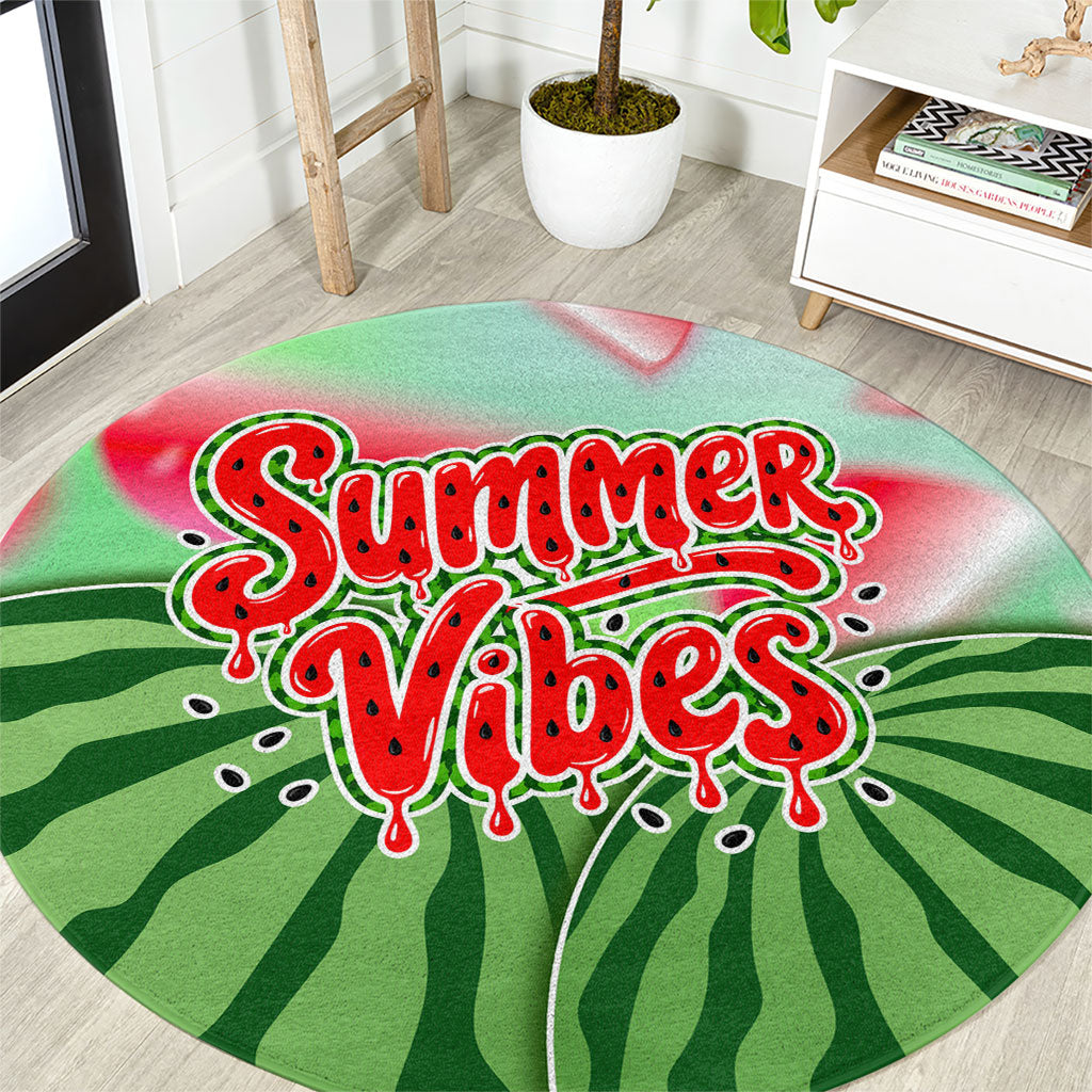 Summer Vibes Watermelon Round Carpet Drinks And Fruit - Vibrant Watercolor Style - Tropical Vacation Art
