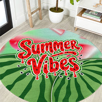 Summer Vibes Watermelon Round Carpet Drinks And Fruit - Vibrant Watercolor Style - Tropical Vacation Art