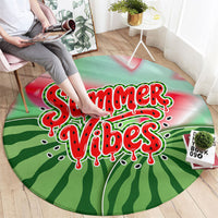 Summer Vibes Watermelon Round Carpet Drinks And Fruit - Vibrant Watercolor Style - Tropical Vacation Art