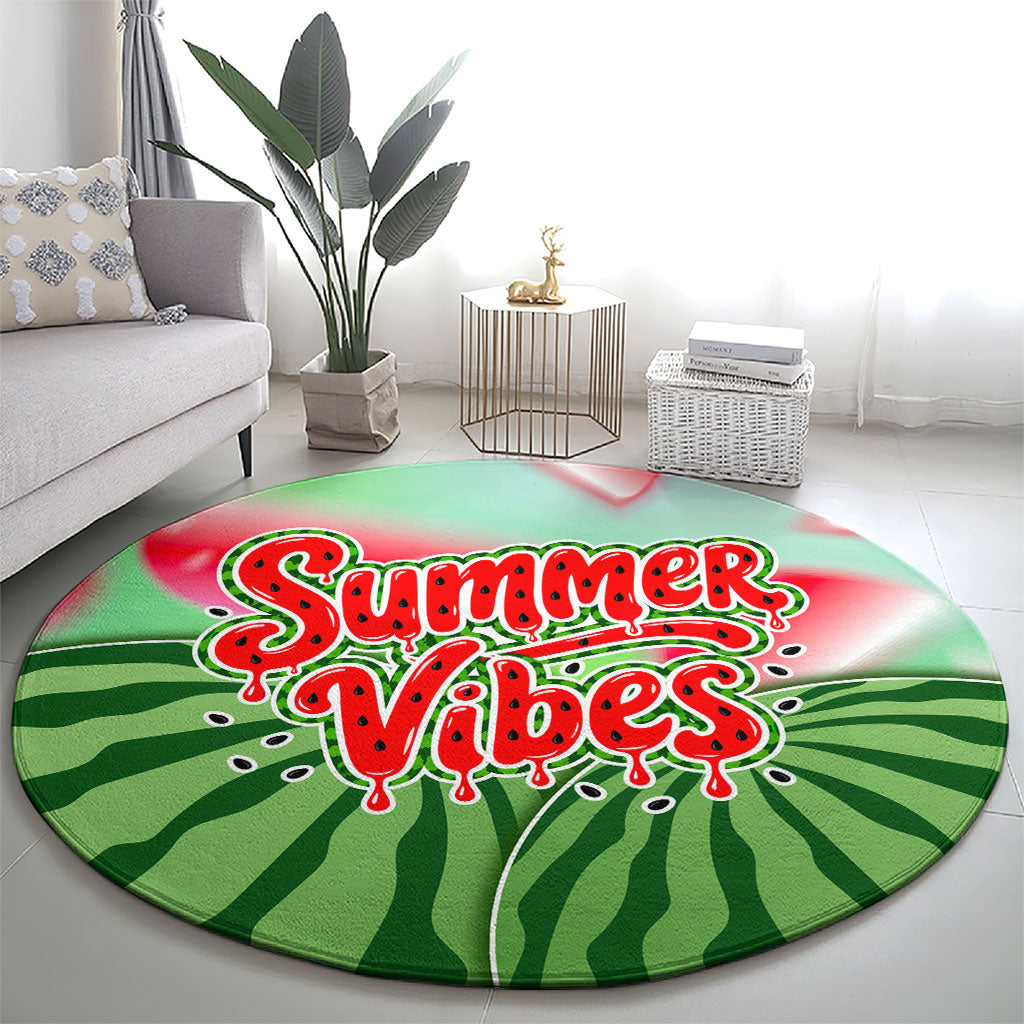 Summer Vibes Watermelon Round Carpet Drinks And Fruit - Vibrant Watercolor Style - Tropical Vacation Art