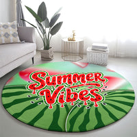 Summer Vibes Watermelon Round Carpet Drinks And Fruit - Vibrant Watercolor Style - Tropical Vacation Art