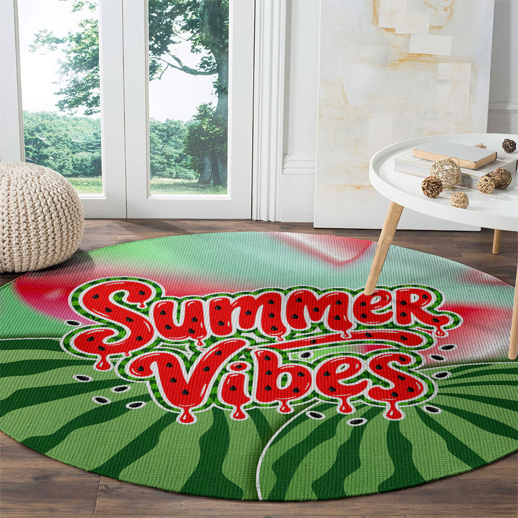 Summer Vibes Watermelon Round Carpet Drinks And Fruit - Vibrant Watercolor Style - Tropical Vacation Art