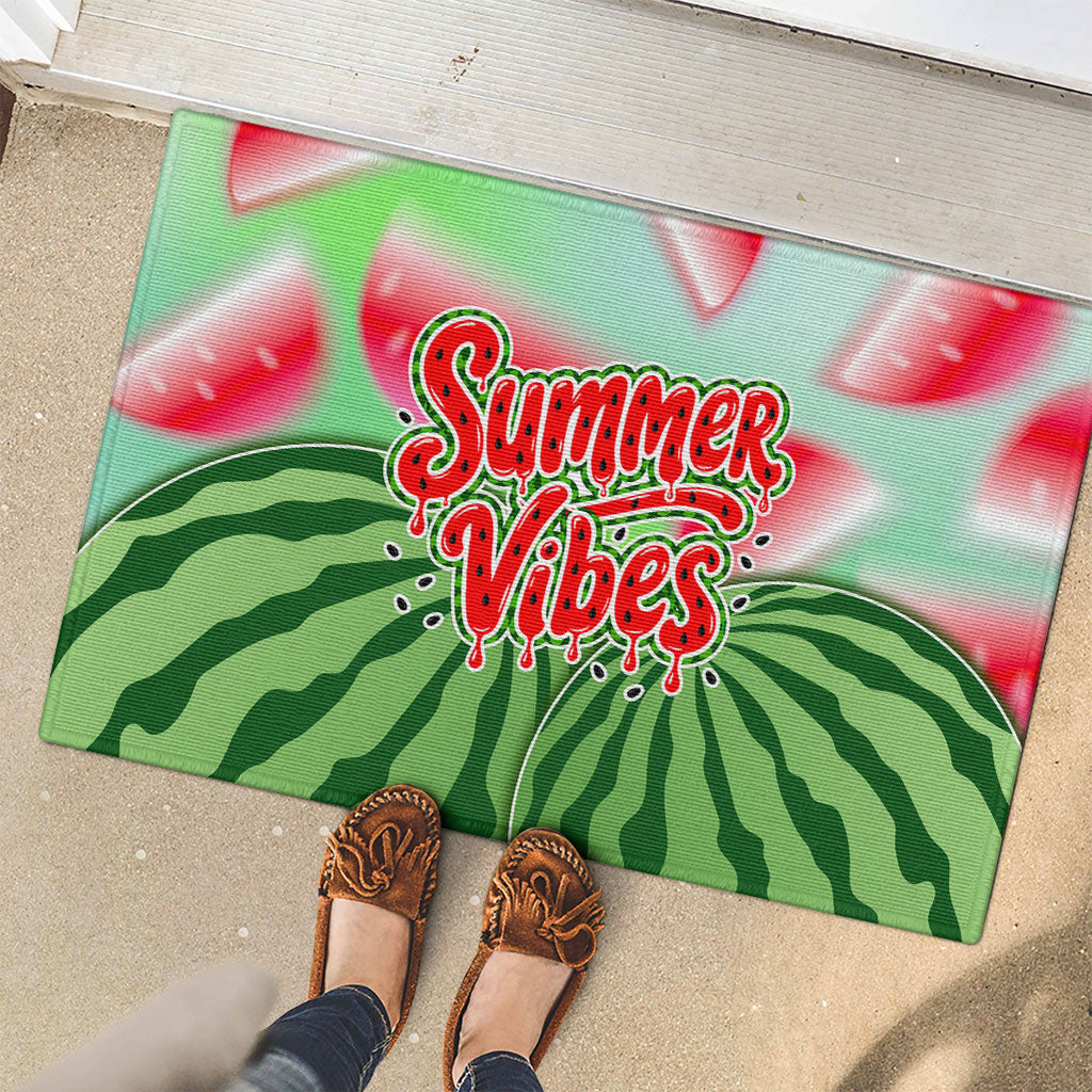 Summer Vibes Watermelon Rubber Doormat Drinks And Fruit - Vibrant Watercolor Style - Tropical Vacation Art