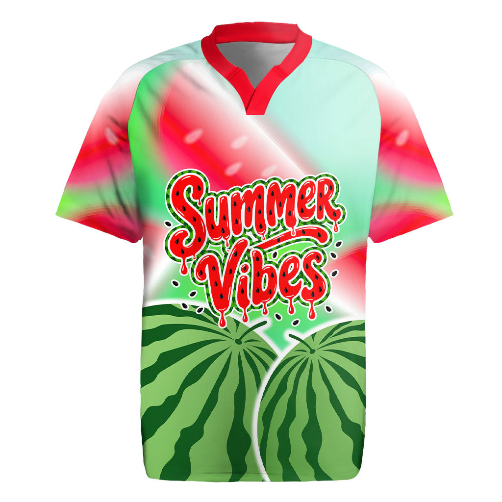 Summer Vibes Watermelon Rugby Jersey Drinks And Fruit - Vibrant Watercolor Style - Tropical Vacation Art
