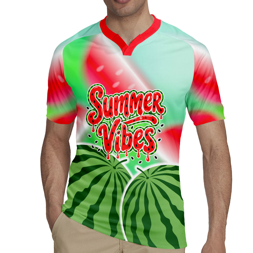 Summer Vibes Watermelon Rugby Jersey Drinks And Fruit - Vibrant Watercolor Style - Tropical Vacation Art