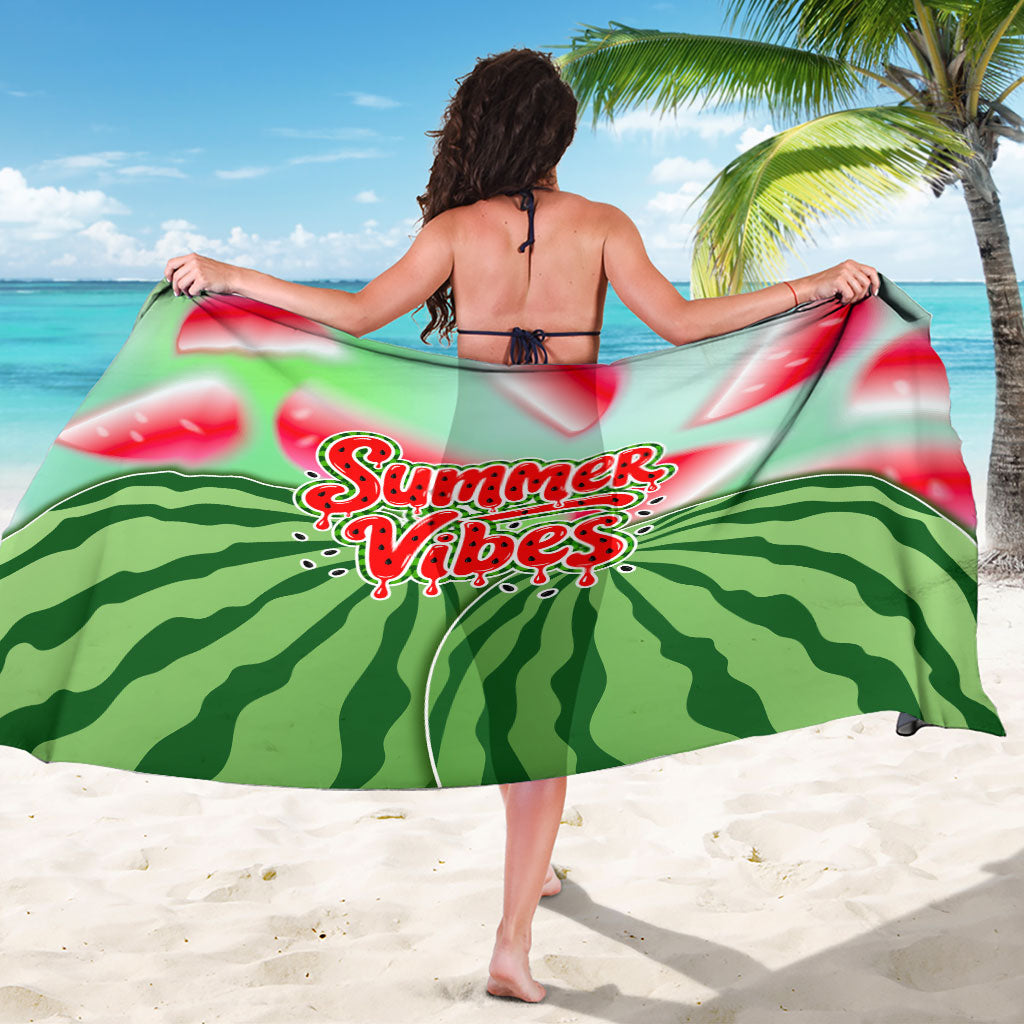 Summer Vibes Watermelon Sarong Drinks And Fruit - Vibrant Watercolor Style - Tropical Vacation Art