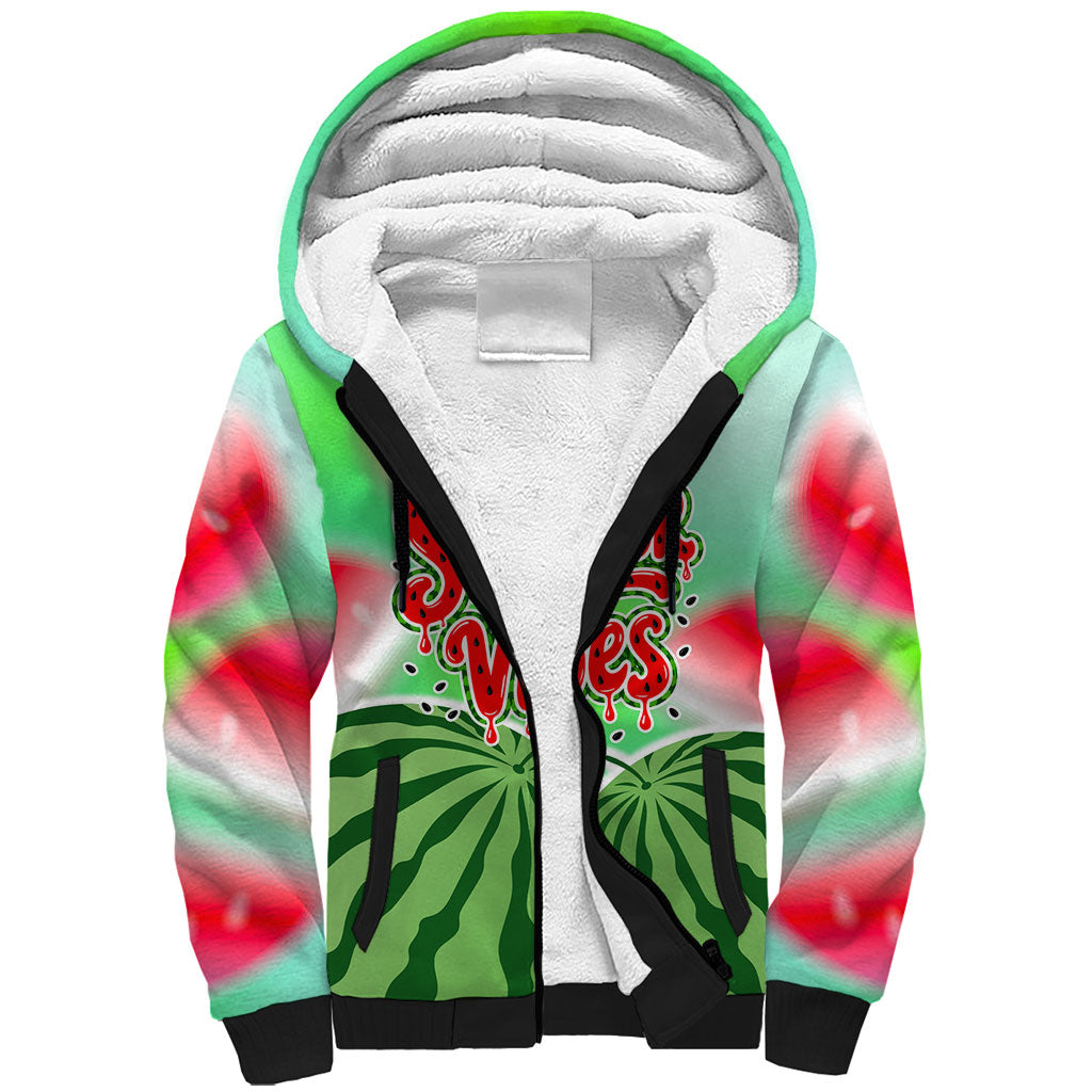 Summer Vibes Watermelon Sherpa Hoodie Drinks And Fruit - Vibrant Watercolor Style - Tropical Vacation Art
