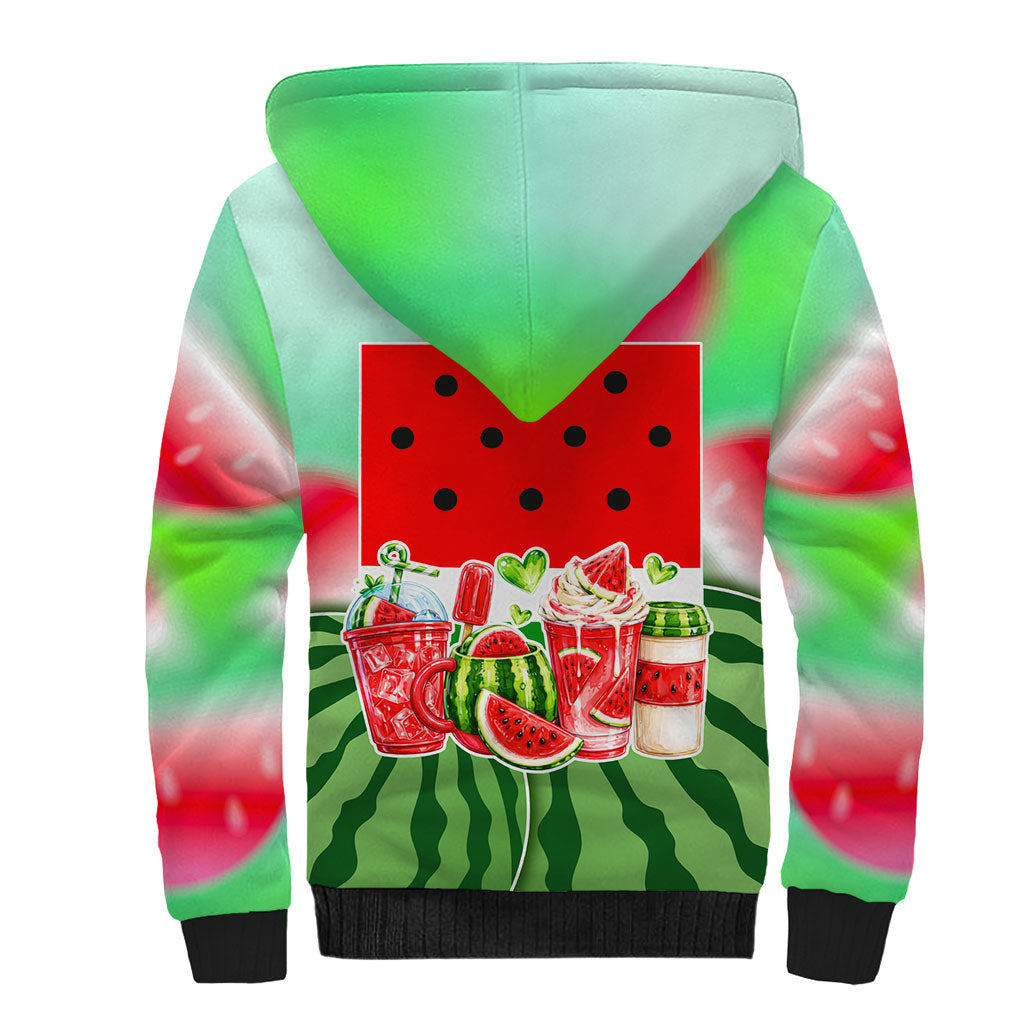 Summer Vibes Watermelon Sherpa Hoodie Drinks And Fruit - Vibrant Watercolor Style - Tropical Vacation Art