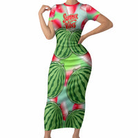 Summer Vibes Watermelon Short Sleeve Bodycon Dress Drinks And Fruit - Vibrant Watercolor Style - Tropical Vacation Art