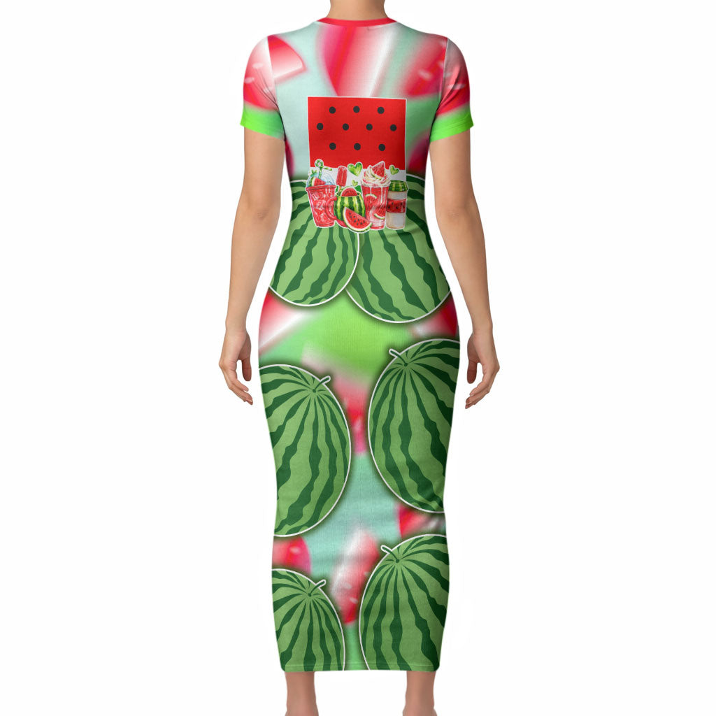 Summer Vibes Watermelon Short Sleeve Bodycon Dress Drinks And Fruit - Vibrant Watercolor Style - Tropical Vacation Art