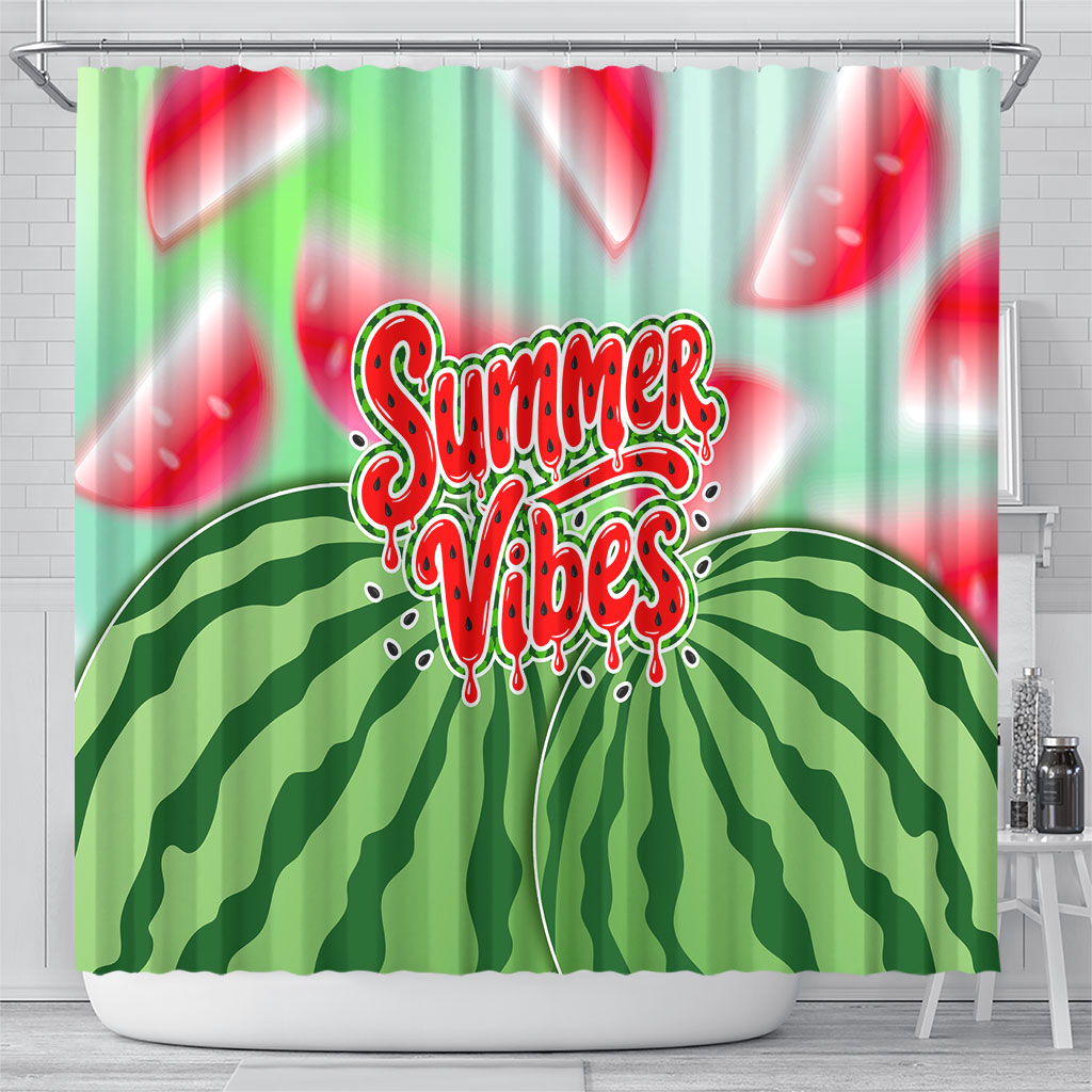 Summer Vibes Watermelon Shower Curtain Drinks And Fruit - Vibrant Watercolor Style - Tropical Vacation Art