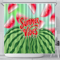 Summer Vibes Watermelon Shower Curtain Drinks And Fruit - Vibrant Watercolor Style - Tropical Vacation Art