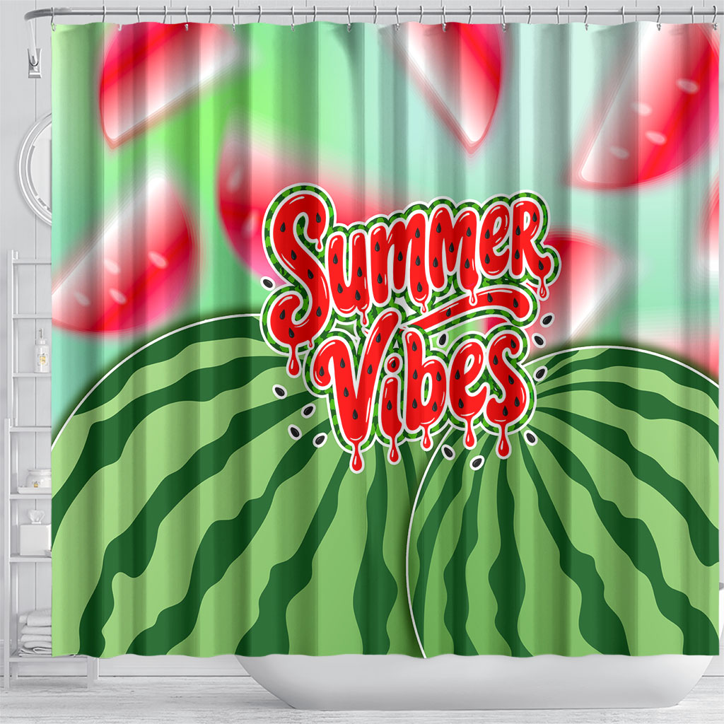 Summer Vibes Watermelon Shower Curtain Drinks And Fruit - Vibrant Watercolor Style - Tropical Vacation Art