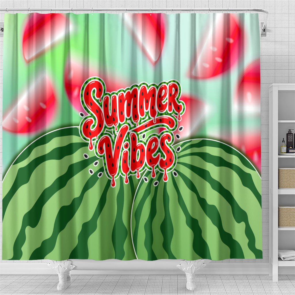 Summer Vibes Watermelon Shower Curtain Drinks And Fruit - Vibrant Watercolor Style - Tropical Vacation Art