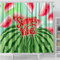 Summer Vibes Watermelon Shower Curtain Drinks And Fruit - Vibrant Watercolor Style - Tropical Vacation Art