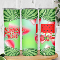 Summer Vibes Watermelon Skinny Tumbler Drinks And Fruit - Vibrant Watercolor Style - Tropical Vacation Art