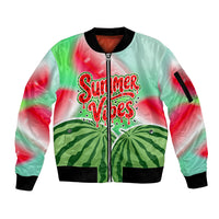 Summer Vibes Watermelon Sleeve Zip Bomber Jacket Drinks And Fruit - Vibrant Watercolor Style - Tropical Vacation Art