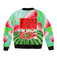 Summer Vibes Watermelon Sleeve Zip Bomber Jacket Drinks And Fruit - Vibrant Watercolor Style - Tropical Vacation Art