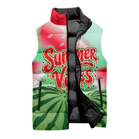 Summer Vibes Watermelon Sleeveless Puffer Jacket Drinks And Fruit - Vibrant Watercolor Style - Tropical Vacation Art
